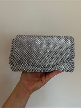 Silver Crystal Mesh Evening Clutch - Unbranded